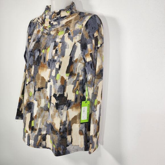 Trisha Tyler Womens Top Small Watercolor Multicolor Rouching Stitch Mock Neck - Picture 5 of 11